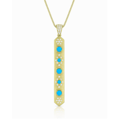 18k gold baton pendant necklace<br>in sleeping beauty turquoise and white diamonds <span class='visuallyhidden'>Call or text 323-404-2959 if you need shopping assistance.</span>