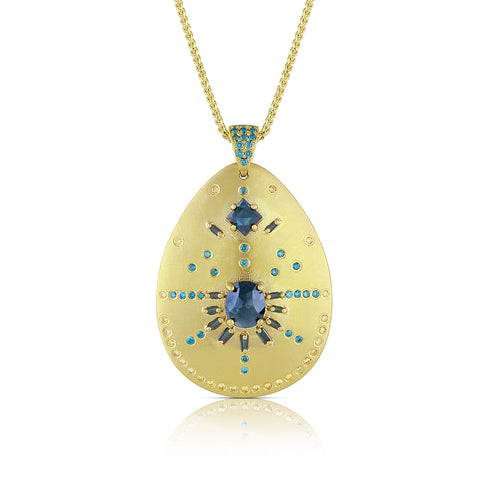 bespoke large teardrop shield<br>in blue, yellow, and green fancy diamonds <span class='visuallyhidden'>Call or text 323-404-2959 if you need shopping assistance.</span>