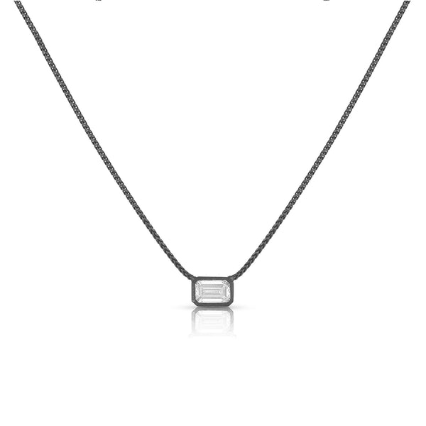 white diamond solitaire choker necklace in blackened gold <span class='visuallyhidden'>Call or text 323-404-2959 if you need shopping assistance.</span>