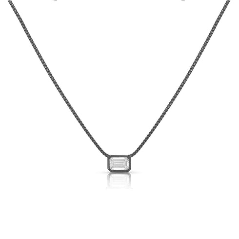 white diamond solitaire choker necklace in blackened gold <span class='visuallyhidden'>Call or text 323-404-2959 if you need shopping assistance.</span>