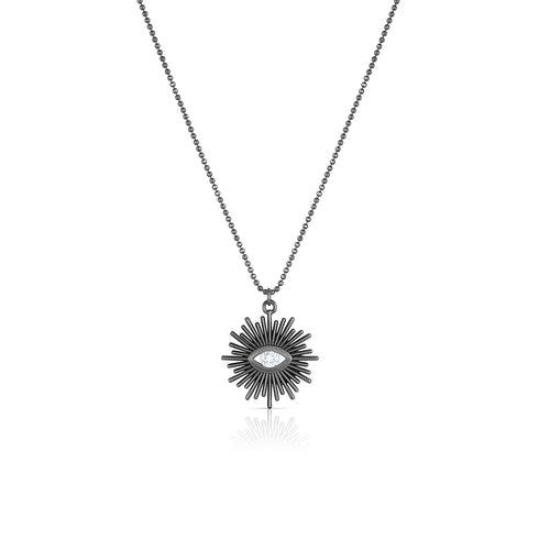 eye of providence pendant necklace<br>with diamond iris,<br>in black gold and on a delicate black gold chain <span class='visuallyhidden'>Call or text 323-404-2959 if you need shopping assistance.</span>