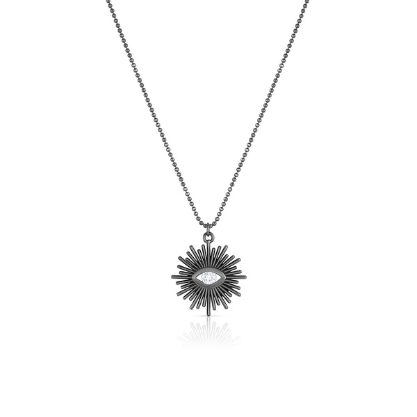 eye of providence pendant necklace<br>with diamond iris,<br>in black gold and on a delicate black gold chain <span class='visuallyhidden'>Call or text 323-404-2959 if you need shopping assistance.</span>