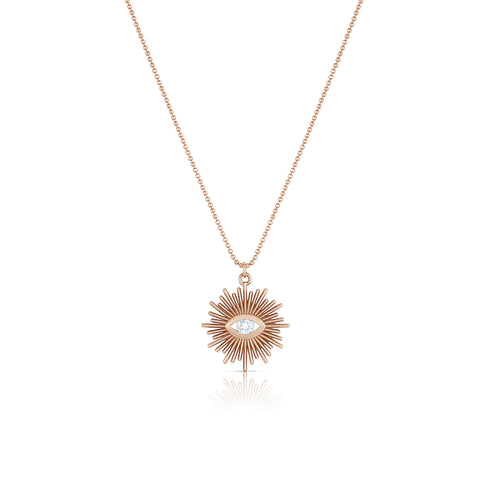eye of providence pendant necklace<br>with diamond iris,<br>in rose gold and on a delicate rose gold chain <span class='visuallyhidden'>Call or text 323-404-2959 if you need shopping assistance.</span>
