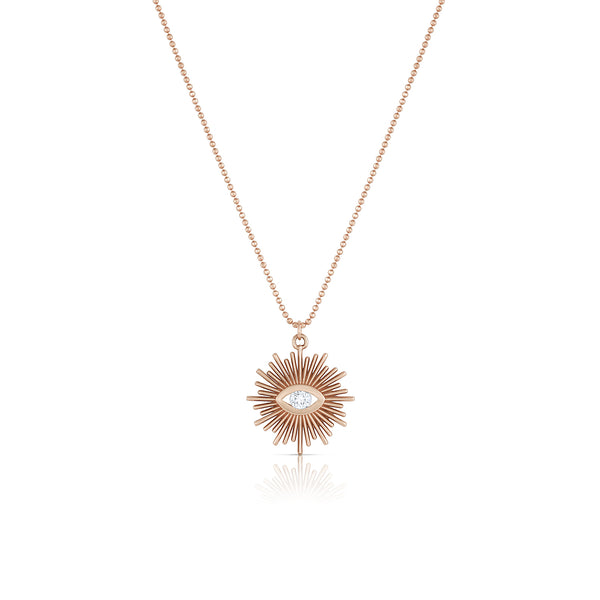 eye of providence pendant necklace<br>with diamond iris,<br>in rose gold and on a delicate rose gold chain <span class='visuallyhidden'>Call or text 323-404-2959 if you need shopping assistance.</span>