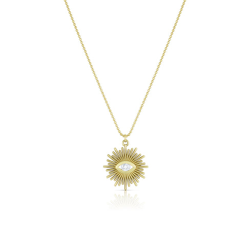 eye of providence pendant necklace<br>with diamond iris,<br>in yellow gold and on a delicate yellow gold chain <span class='visuallyhidden'>Call or text 323-404-2959 if you need shopping assistance.</span>