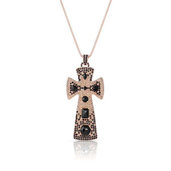 black diamond and champagne diamond intricate large cross pendant necklace,<br>each stone set by hand <span class='visuallyhidden'>Call or text 323-404-2959 if you need shopping assistance.</span>