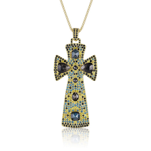 limited edition black diamond celtic cross pendant necklace<br>kissed in blue, yellow, black diamond ombré <span class='visuallyhidden'>Call, text 323-404-2959 for shopping help.</span>
