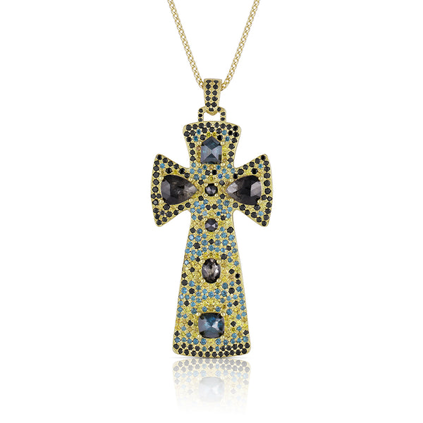 limited edition black diamond celtic cross pendant necklace<br>kissed in blue, yellow, black diamond ombré <span class='visuallyhidden'>Call, text 323-404-2959 for shopping help.</span>