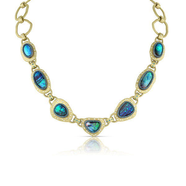 stunning Australian opal, blue diamond,<br>black diamond, and yellow diamond one of a kind necklace by Dominique Cohen <span class='visuallyhidden'>Call or text 323-404-2959 if you need shopping assistance.</span>