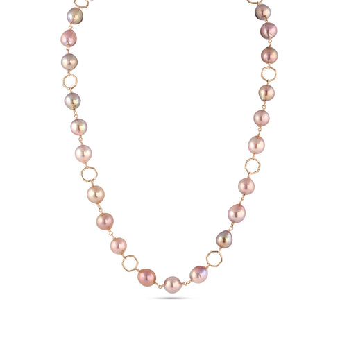 high lustre pink pearl and hex link neclace in rose gold <span class='visuallyhidden'>Call, text 323-404-2959 for shopping help.</span>