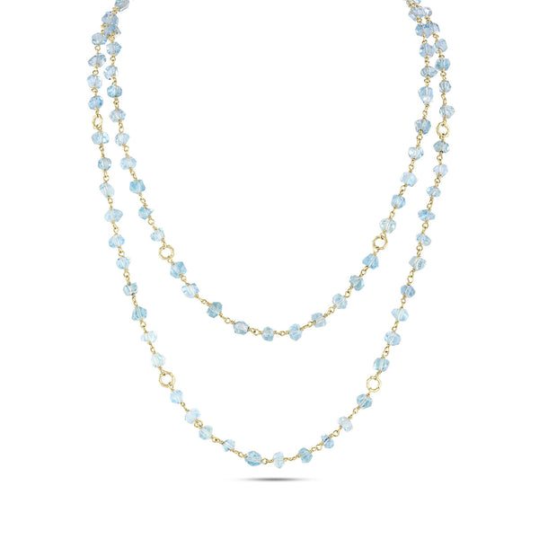 aquamarine nugget 18k yellow gold long chain necklace<br>with bamboo-texture feature links <span class='visuallyhidden'>Call or text 323-404-2959 for shopping assistance</span>