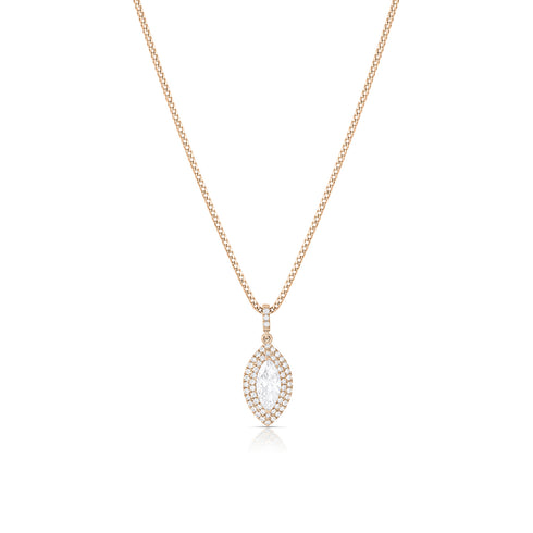 rare marquise diamond pendant necklace haloed in relief with two rows of diamond pave <span class='visuallyhidden'>Call or text 323-404-2959 if you need shopping assistance.</span>