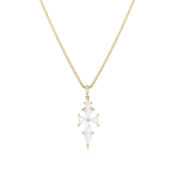 diamond trillion cuts and bullet cut marquise cross pendant necklace, in yellow gold <span class='visuallyhidden'>Call, text 323-404-2959 for shopping help.</span>