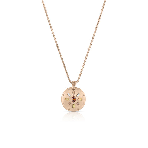 diamond shield pendant necklace in an array of natural hues<br>artfully laid out in a sunburst pattern <span class='visuallyhidden'>Call or text 323-404-2959 if you need shopping assistance.</span>
