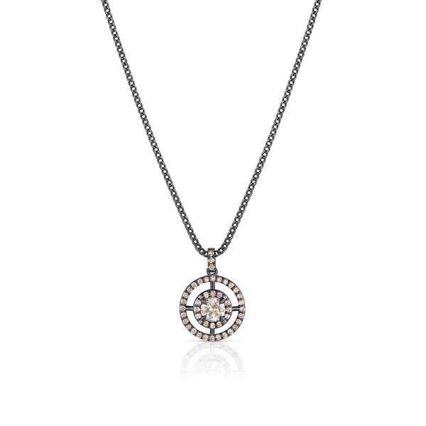 chic, architectural champagne diamond and blackened gold<br>open halo pendant necklace <span class='visuallyhidden'>Call or text 323-404-2959 if you need shopping assistance.</span>