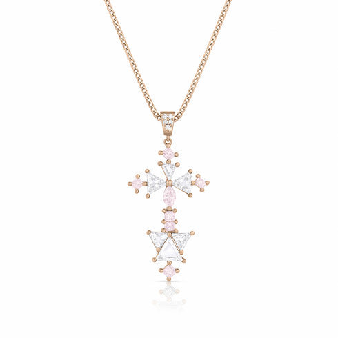 one of a kind light pink diamond and white diamond cross pendant necklace <span class='visuallyhidden'>Call or text 323-404-2959 for shopping assistance</span>