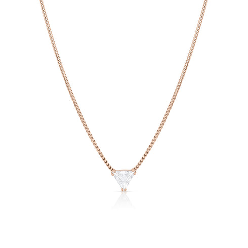 trillion cut white diamond<br>prong-set in 18k rose gold on an 18 inch chain <span class='visuallyhidden'>Call or text 323-404-2959 if you need shopping assistance.</span>