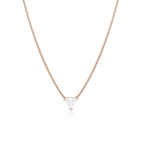 trillion cut white diamond<br>prong-set in 18k rose gold on an 18 inch chain <span class='visuallyhidden'>Call or text 323-404-2959 if you need shopping assistance.</span>