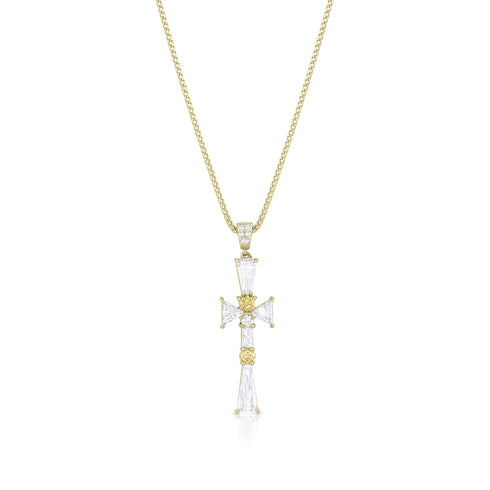 handsome mixed shapes diamond cross pendant necklace<br>artfully features yellow diamonds and white diamonds <span class='visuallyhidden'>Call or text 323-404-2959 if you need shopping assistance.</span>