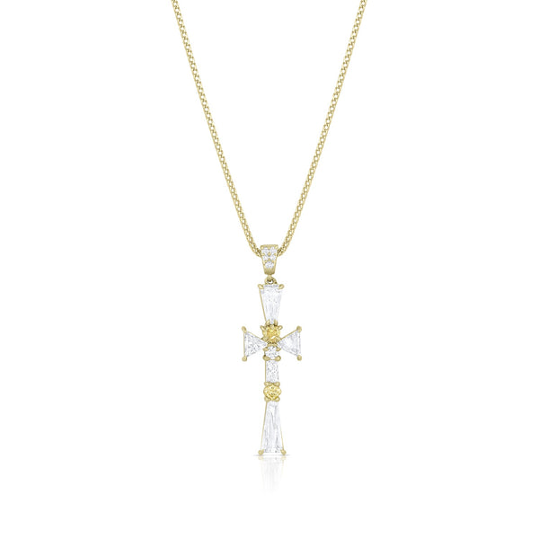 handsome mixed shapes diamond cross pendant necklace<br>artfully features yellow diamonds and white diamonds <span class='visuallyhidden'>Call or text 323-404-2959 if you need shopping assistance.</span>