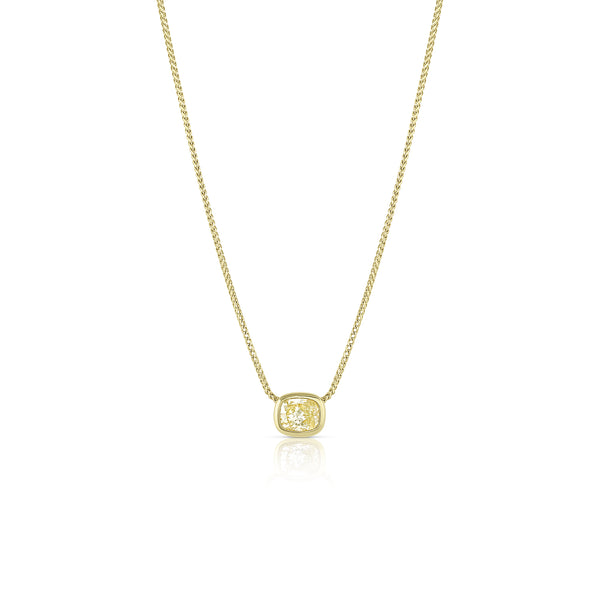 radiant cut natural fancy green-yellow diamond choker<br>bezel set within an 18k gold chain <span class='visuallyhidden'>Call or text 323-404-2959 if you need shopping assistance.</span>