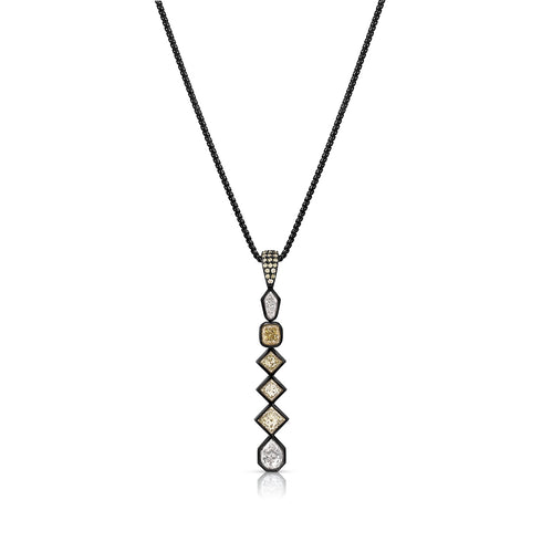 bezel set mixed shapes diamond pendant necklace<br>in amber to white hues + 18k black gold <span class='visuallyhidden'>Call or text 323-404-2959 for shopping assistance</span>