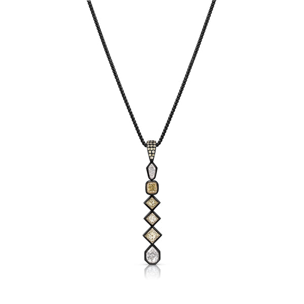 bezel set mixed shapes diamond pendant necklace<br>in amber to white hues + 18k black gold <span class='visuallyhidden'>Call or text 323-404-2959 for shopping assistance</span>