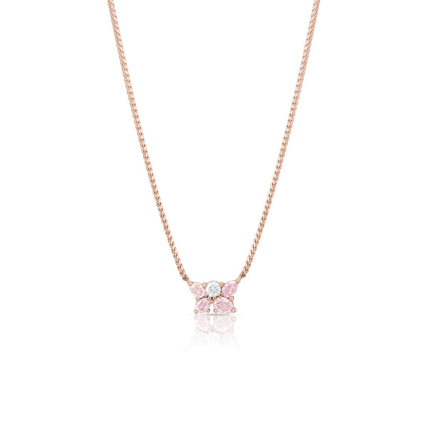 fancy pink diamond, white diamond five diamond cluster pendant necklace, choker length<br>in 18k rose gold on an adjustable chain <span class='visuallyhidden'>Call or text 323-404-2959 if you need shopping assistance.</span>