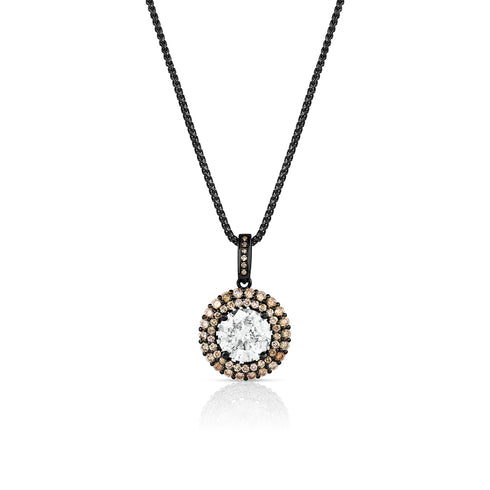 white diamond, champagne diamond round pendant necklace<br>in hot 14k and 18k black golds <span class='visuallyhidden'>Call or text 323-404-2959 if you need shopping assistance.</span>
