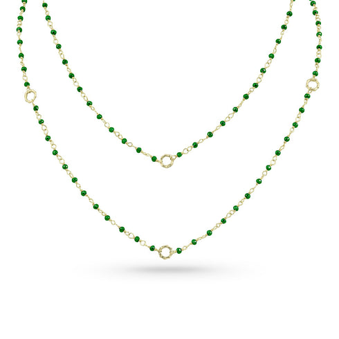 Dominique Cohen 2mm gemstone beads delicate chain necklace, in emeralds and 18k yellow gold <span class='visuallyhidden'>Call, text 323-404-2959 for shopping help.</span>