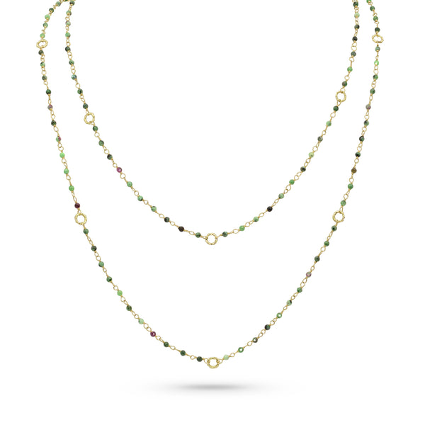 Dominique Cohen 2mm gemstone beads delicate chain necklace, in mixed tourmaline and 18k yellow gold <span class='visuallyhidden'>Call, text 323-404-2959 for shopping help.</span>