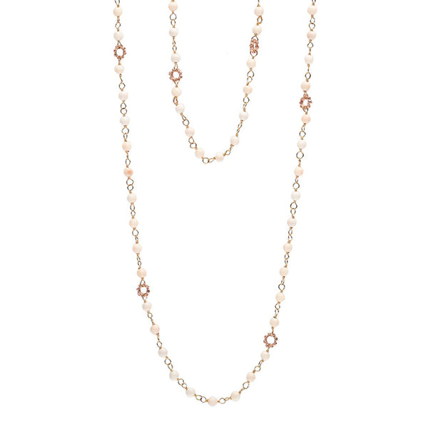 Dominique Cohen 2mm gemstone beads delicate chain necklace, in responsibly sourced fossilized ivory and 18k rose gold <span class='visuallyhidden'>Call, text 323-404-2959 for shopping help.</span>