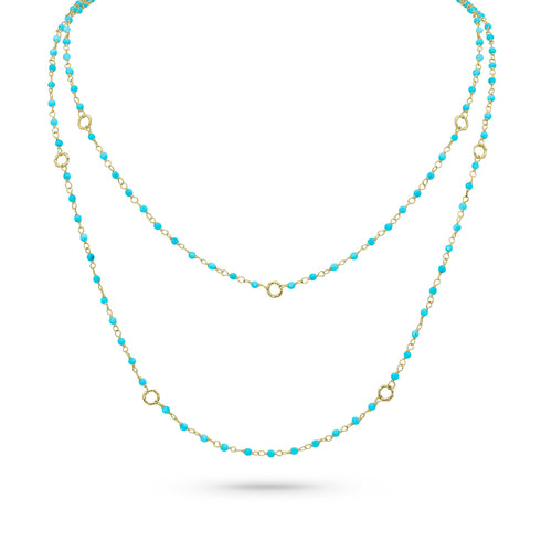 Dominique Cohen 2mm gemstone beads delicate chain necklace, in sleeping beauty turquoise and 18k yellow gold <span class='visuallyhidden'>Call, text 323-404-2959 for shopping help.</span>