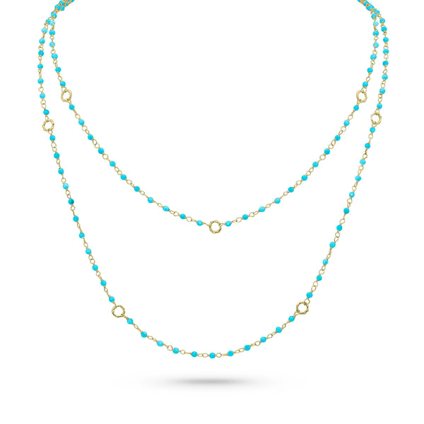 Dominique Cohen 2mm gemstone beads delicate chain necklace, in sleeping beauty turquoise and 18k yellow gold <span class='visuallyhidden'>Call, text 323-404-2959 for shopping help.</span>