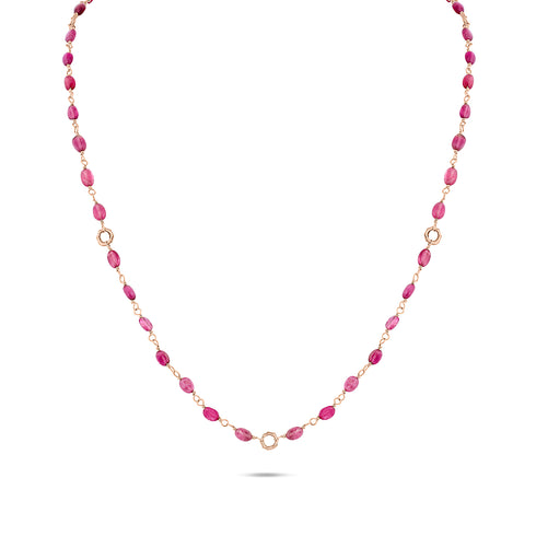 Dominique Cohen oval gemstone beads delicate chain necklace, in pink tourmaline and 18k rose gold <span class='visuallyhidden'>Call, text 323-404-2959 for shopping help.</span>