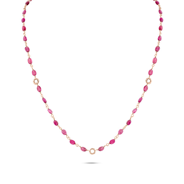 Dominique Cohen oval gemstone beads delicate chain necklace, in pink tourmaline and 18k rose gold <span class='visuallyhidden'>Call, text 323-404-2959 for shopping help.</span>
