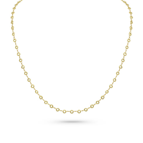 carved ring, twist link delicate chain<br>in 18k yellow gold, 22 inch length <span class='visuallyhidden'>Call or text 323-404-2959 if you need shopping assistance.</span>