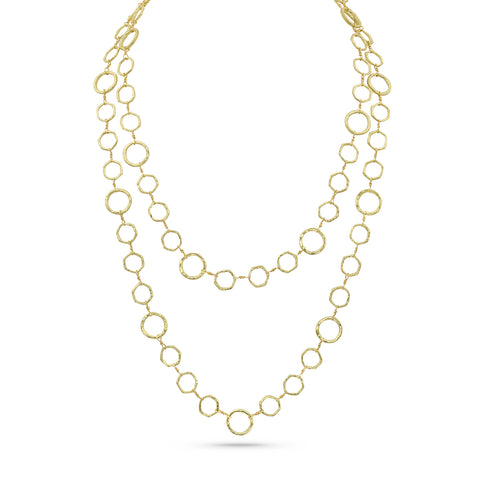 Dominique Cohen classic opera chain of hex links, textured round links, and twisted wire, all in 18k yellow gold <span class='visuallyhidden'>Call, text 323-404-2959 for shopping help.</span>