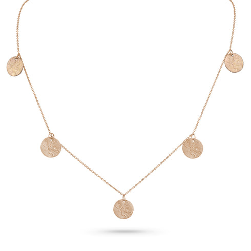 The original five-coin necklace by Dominique Cohen, as worn on The Newsroom, here in all 18k rose gold <span class='visuallyhidden'>Call, text 323-404-2959 for shopping help.</span>