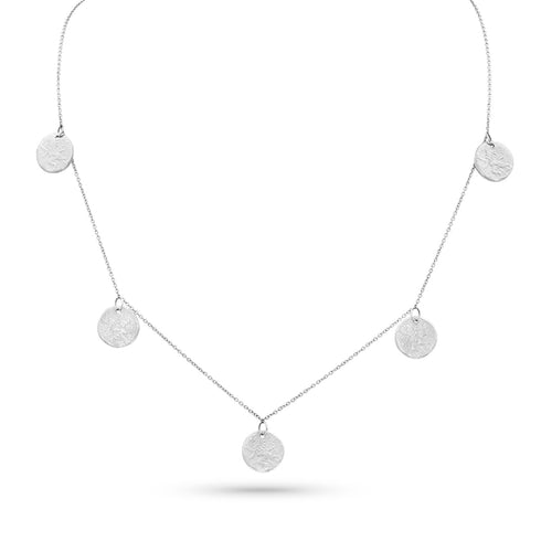 The original five-coin necklace by Dominique Cohen, as seen on The Newsroom, here in 18k white gold <span class='visuallyhidden'>Call, text 323-404-2959 for shopping help.</span>