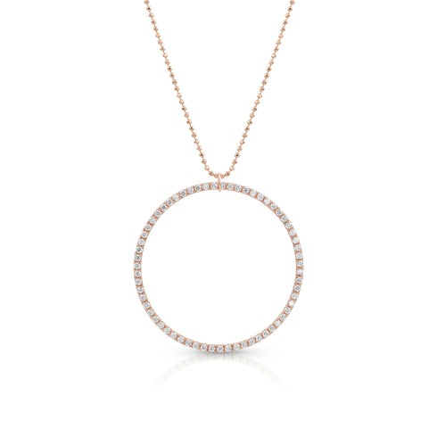 Dominique Cohen large diamond halo open circle pendant necklace, in white diamonds and 18k rose gold <span class='visuallyhidden'>Call, text 323-404-2959 for shopping help.</span>