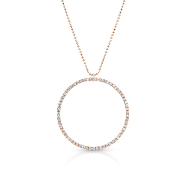 Dominique Cohen large diamond halo open circle pendant necklace, in white diamonds and 18k rose gold <span class='visuallyhidden'>Call, text 323-404-2959 for shopping help.</span>