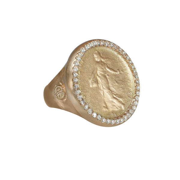 Classic Dominique Cohen goddess ring with diamond surround, in 18k rose gold <span class='visuallyhidden'>Call, text 323-404-2959 for shopping help.</span>