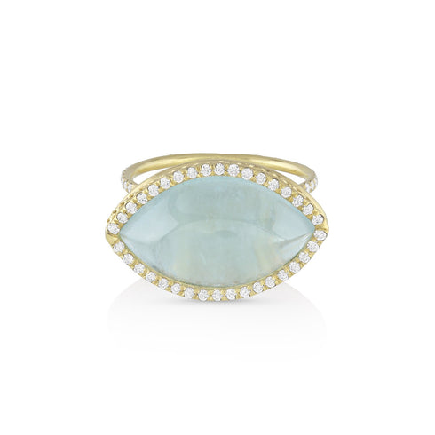 aquamarine cabochon and diamond marquise cocktail ring, head-on view <span class='visuallyhidden'>. Call the Beverly Hills store at 323-404-2959 or contact us through this website for one-on-one assistance.</span>