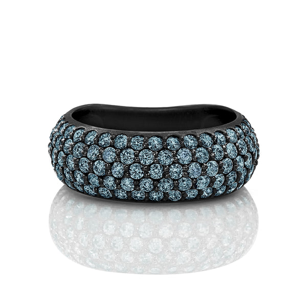 five rows of faceted blue diamonds<br>nestled in blackened 18k gold <span class='visuallyhidden'>Contact the Beverly Hills store at 323-404-2959 or through this website for shopping assistance.</span>