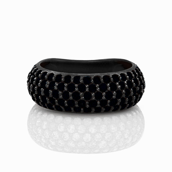 five rows of black diamonds<br>nestled in blackened 18k gold <span class='visuallyhidden'>Contact the Beverly Hills store at 323-404-2959 or through this website for shopping assistance.</span>