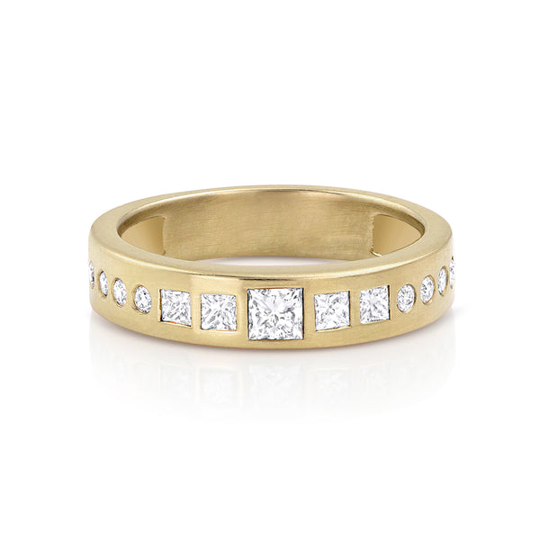 Art deco princess cut white diamonds band, in yellow gold <span class='visuallyhidden'>Call, text 323-404-2959 for shopping help.</span>