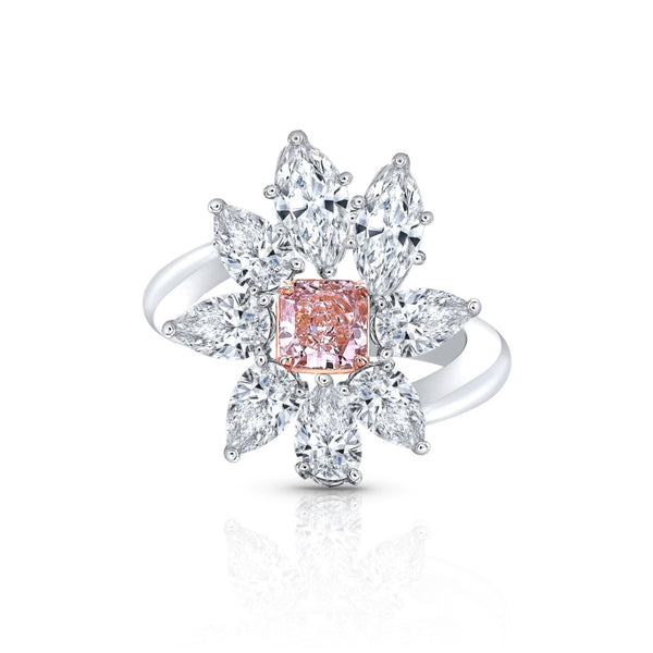pink and white diamond bespoke floral ring<br>in platnum <span class='visuallyhidden'>Call or text 323-404-2959 if you need shopping assistance.</span>