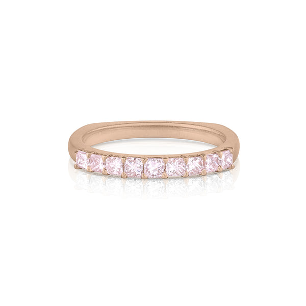 light pink diamond ring of nine princess cut<br>fancy pink diamonds set in 18k rose gold <span class='visuallyhidden'>Call or text 323-404-2959 if you need shopping assistance.</span>