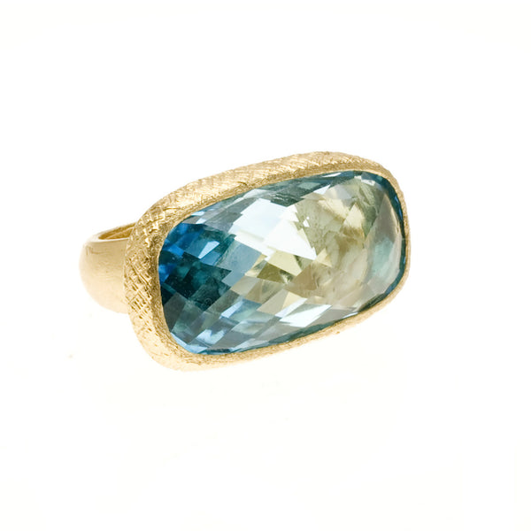 Faceted blue topax 25 carat cocktail ring, in 18k yellow gold <span class='visuallyhidden'>Call, text 323-404-2959 for shopping help.</span>